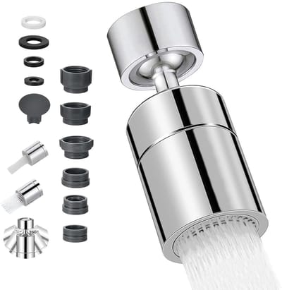 Beluchter voor de keuken, 360 graden draaibaar, verstelbaar, 2 wateruitlaatmodi, met 5 adapters 20/22/24 mm, spatwaterdichte kraan met universele kranen voor keuken- en badkamerkranen