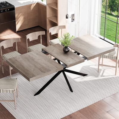 MODENUIT Eettafel - Uitschuifbaar Met Lade - Voor Eetkamer En Keuken - MDF En Metaal - 140-180x80x76 Cm - Grijs