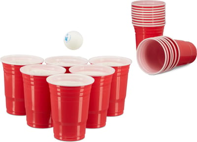 Relaxdays Beer pong bekers - 50 stuks - plastic bekers - party - bierbeker - feest - rood