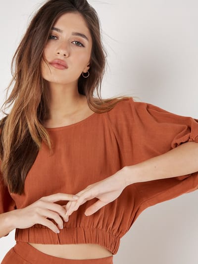 Crop-top van linnenmix