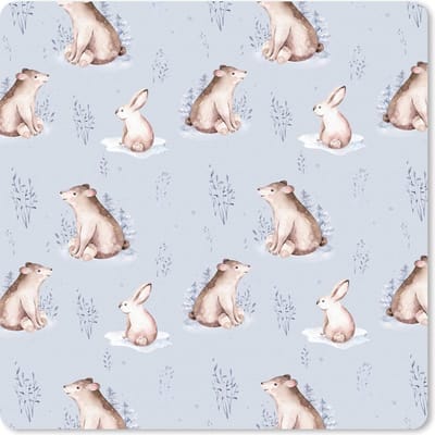 Muismat 20x20 cm - Mousepad Winter - Konijn - Beer - Muismatten - Kerst - Cadeau - Kerstcadeau voor mannen en voor vrouwen