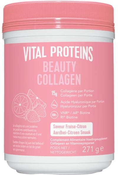 Vital Proteins Beauty Collageen Aardbei en Citroen - 3 x 271 gr - Voordeelverpakking