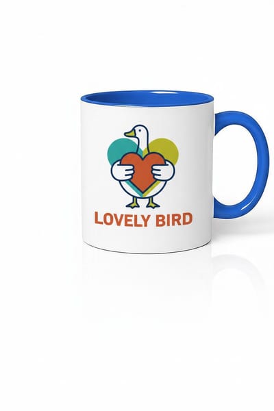 Lovely Bird Mok met Hart - Witte Keramische Koffiemok met Blauw Handvat