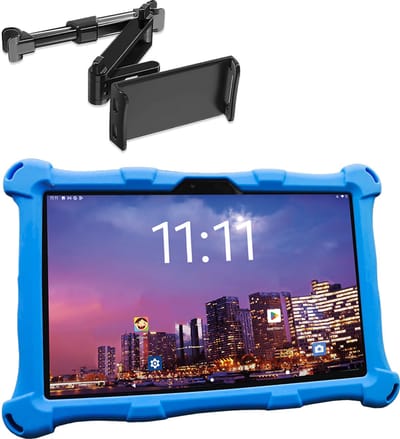 AngelTech OnderwegPakket XL PRO II – Kindertablet XL PRO II Blauw + Tablethouder - Android 16 - Kindertablet Vanaf 3 Jaar – Kinder Tablet – Kids Tablet - Tablet voor Kinderen