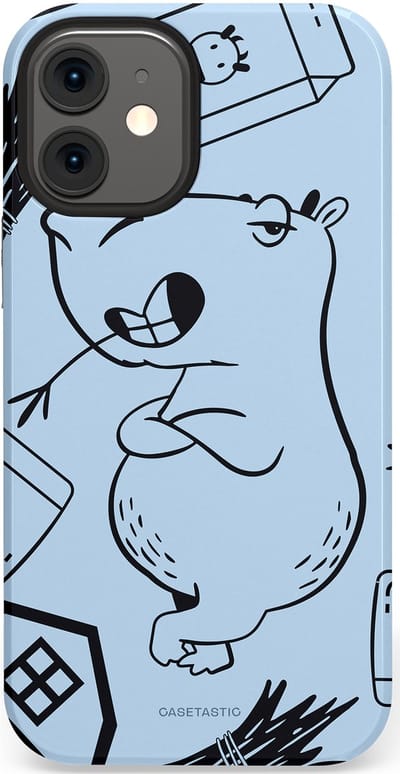 Casetastic Hoesje Geschikt voor Apple iPhone 12 Mini - Stijlvolle Beschermende Duo-layer Case - Capibara chillen