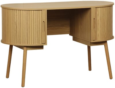 sweeek - Ovaal bureau met gegroefd houteffect en twee opbergruimtes, l 120cm x b 55 x h 77 cm - legacy