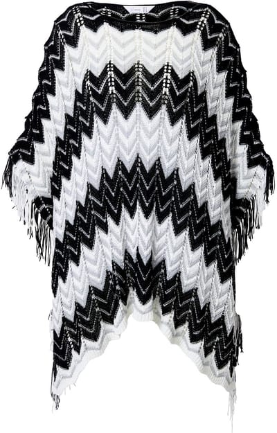 MIAMODA - Dames - Poncho oversized zigzagbreisel met glitter - Zwart - Maat 1+