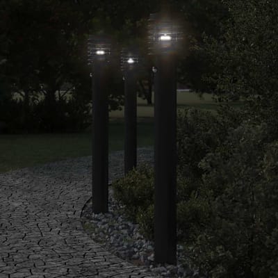 vidaXL Buitenvloerlampen 3 st met sensors 110 cm roestvrijstaal zwart