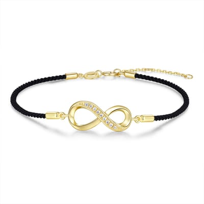 New Bling 9NB-1704 – Zilveren macramé armband zwart – Infinity – Goudkleurig/Zwart – 925 zilver – Verstelbaar 16+2 cm