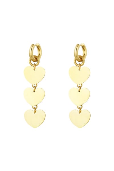 Triple lover oorbellen - hartjes - Goudkleur