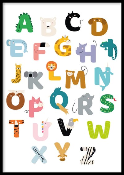Poster Alfabet dieren - Kinderkamer poster - Babykamer poster - Dieren poster - Kinderkamer decoratie - 30x40 cm - Exclusief lijst - WALLLL