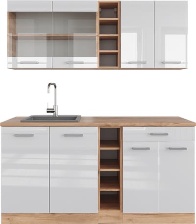 Vicco R-Line Eenpersoonskeuken – 160 cm zonder werkblad Wit hoogglans/goud power eiken