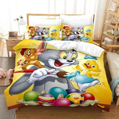 Cartoon T-Tom Muis en Kat Beddengoed Set J-Jerry Dekbedovertrek Beddengoed Set Dekbedhoes Kussensloop Dekbed King Queen Maat Jongens Volwassenen US Twin(172*218cm)3pcs