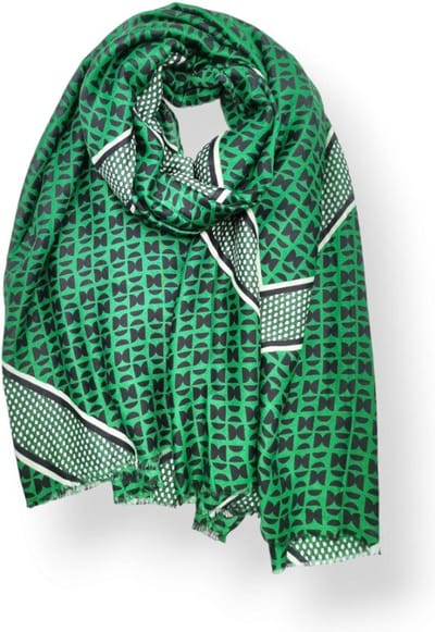 Lange dames sjaal Lieve fantasiemotief groen zwart mos mint