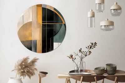 WallCircle - Wandcirkel - Muurcirkel - Abstract - Goud - Brons - Groen - Vormen - Modern - Aluminium - Dibond - 140x140 cm - Binnen en Buiten