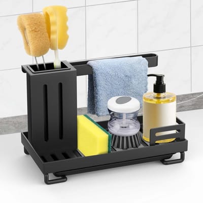 Spoelbakorganizer met afvoerpan en antislip gootsteencaddy voor keuken en badkamer