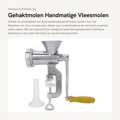 Dailygoods- Gehaktmolen Handmatig - Aluminium Vleesmolen - Worstenvuller Inclusief - Ergonomische Handgreep - Multifunctioneel - Eenvoudige Bediening