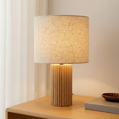 Lindby - Tafellamp - 1licht - Hout, textiel - H: 38 cm - E27 - Hout licht, beige