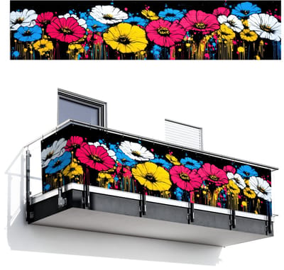 Balkonscherm 500x110 cm - Balkonposter Graffiti - Bloemen - Kleur - Balkon scherm decoratie - Balkonschermen - Balkondoek zonnescherm