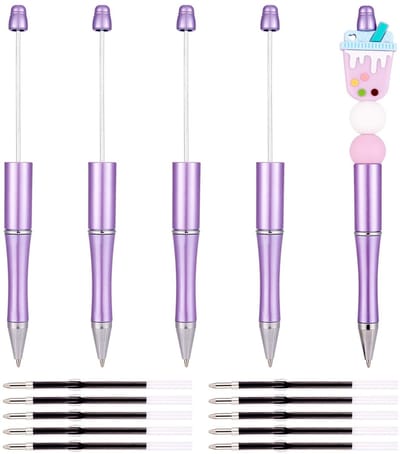 Dailygoods- Balpen - 5 Stuks Bead Pens - 10 Stuks Plastic Balpen Navullingen - DIY Pen Decoratie - Duurzaam - 150mm Lengte