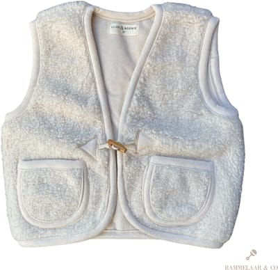 Rammelaar&Co Teddy Vest – Baby Bodywarmer – Zacht Katoen – Warme Voering – Houten Sluiting – Creme – 3 jaar