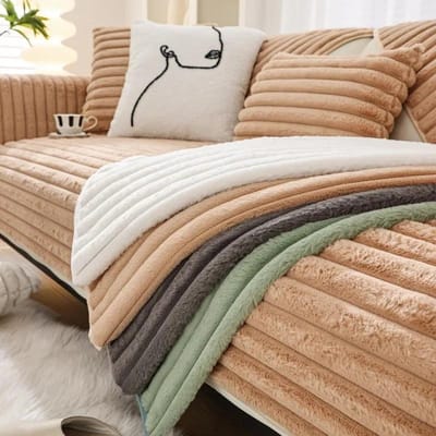 Streep Verdikken Imitatie Konijnenbont Pluche Bankovertrek Antislip Bankkussen Hoes Handdoek voor Woonkamer Bank Deken Thuis 1pc 45x45 pillowcase white