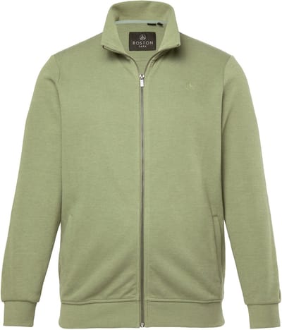 Boston Park - Heren - Sweatvest geribde sweatstof opstaande kraag - Saliegroen - Maat 68+