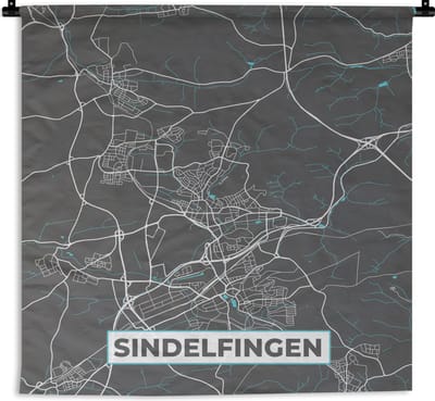 Wandkleed - Wanddoek - Plattegrond – Sindelfingen – Blauw – Stadskaart – Kaart - Duitsland - 180x180 cm - Wandtapijt