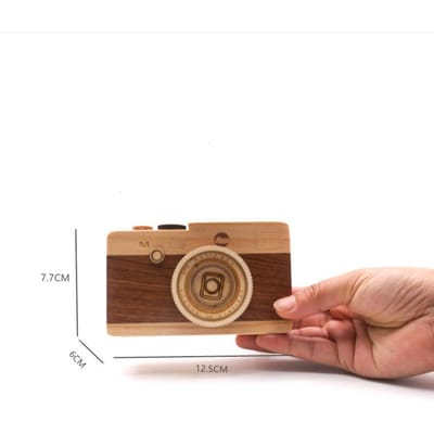 Handgemaakte Decoratieve Houten Vintage Camera Muziekdoos Creatieve Draaiende Sluiter Retro Camera Doos Afstuderen Verjaardag Cartoon Cadeau brown