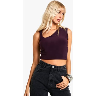 boohoo Dames Slinky Asymmetrische Halsloze Top | Plum | Maat: 8