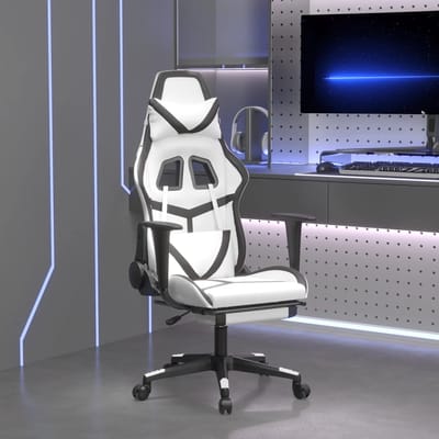 vidaXL - Gamestoel - met - voetensteun - kunstleer - wit - en - zwart