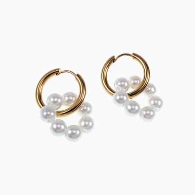 ∅19mm Oorringen Dames - Witte Kristallen - Roestvrij staal - Oorbellen met Ronde Hanger van Parels