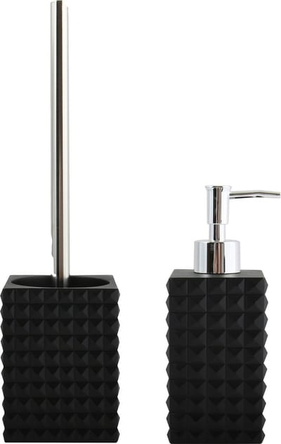 MSV Toiletborstel in houder/Zeeppompje set Kubik - Kunststeen - zwart/zilver
