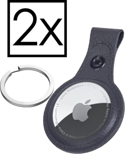 Hoesje Geschikt voor Apple AirTag Sleutelhanger Houder Leder Look Hoes - Sleutel Hanger Case Hoesje Geschikt voor Apple AirTag Hoesje - Zwart - 2 PACK