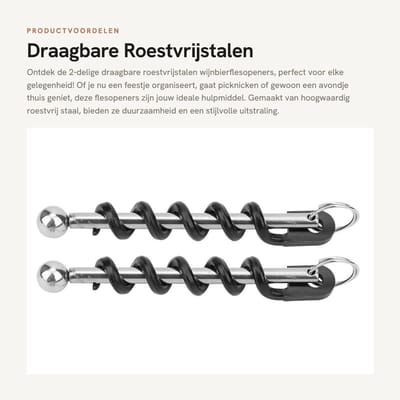 Dailygoods- Wijnflesopener Draagbaar - Roestvrij Staal - Multifunctionele Sleutelhanger - Ergonomische Handgreep - Duurzaam - Voor Keukens/Cafés/Feesten - Kurkentrekker