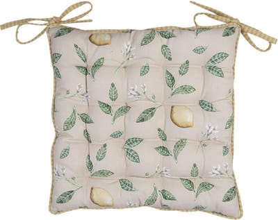 Clayre & Eef Stoelkussen Foam 40x40x4 cm Beige Geel Katoen Vierkant Citroen Zitkussen
