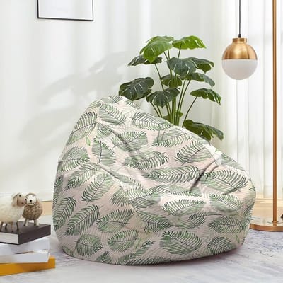 Zitzakhoes - Lui Sofa - Ontspannen Zitten - Duurzaam Katoen Linnen - 80x90cm - Groene Bladeren