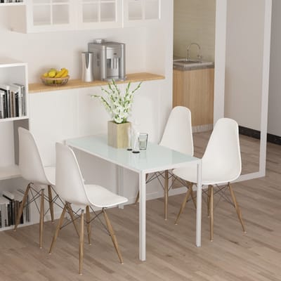 Wishdor Eettafel 120B x 60T x 75H cm, gehard glas blad met metalen frame, strak modern ontwerp voor 4 personen