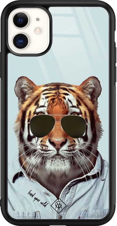 Casimoda® hoesje - Geschikt voor iPhone 11 - Tijger Wild - Luxe Hard Case Zwart - Backcover telefoonhoesje - Blauw