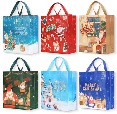 Dailygoods- Kerstzakken 6 stuks - Grote Herbruikbare Cadeauzakken - 35 x 31 x 15 cm - Niet-geweven met Handgrepen - Feestdecoratie - Opslag