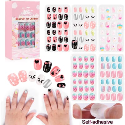 120 Stuks Set Schattige Valse Nagels Volledige Bedekking Nagel Tips voor Kinderen DIY Nagelkunst Cadeau voor Kinderen