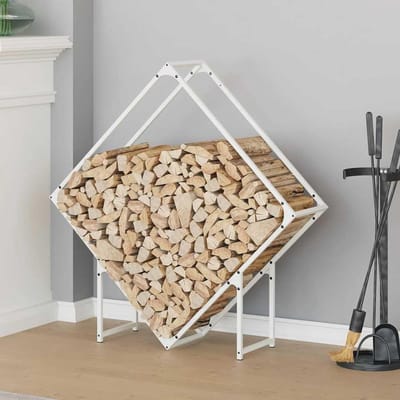 Gecheer Brandhoutrek wit, 100 x 25 x 100 cm, koudgewalst staal, haardhoutrek voor binnen en buiten, kampvuur, camping, reizen, 864288