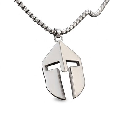 Zilverkleurige schakelketting met Spartaanse helm hanger voor heren – metalen ketting met stoere uitstraling