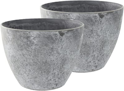 Ter Steege Plantenpot - 2x - betongrijs - kunststof - steenpoeder - 36 x 27 cm - Binnen en buiten