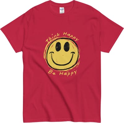 Vrolijk en Grappig T Shirt met Gele Smiley Face - Positieve Tekst - Dames Heren - Rood - M