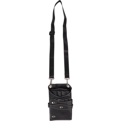 Pochette Ciseaux à Cheveux Double Couche Imperméable Cuir PU Sac Outil Coiffure avec Ceinture pour Salon black