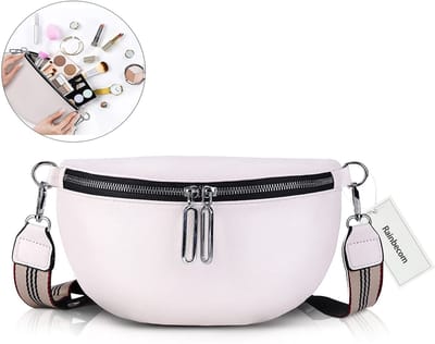 Rainbecom - Crossbodytas Dames PU Leer – 3 Vakken – Dubbele Rits - Stijlvol Schoudertas met Verstelbare en Afneembare Schouderriem – Beige – Lichtgewicht en Modieus – 23x15x8cm