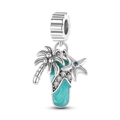 Fler® | Bedel | Past op populaire bedelarmbanden (standaard - 3mm) | Flipflop Bedel | Hangbedel Charm | 925 sterling zilver | Blauwe & transparante zirkonia | Turquoise emaille |Valentijnsdag Cadeau |Sinterklaas kado |Kerstcadeau |Verjaardagsgeschenk