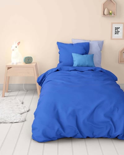 Mistral Home - DEKBEDOVERTREK - katoen renforcé - 140 x 200 cm + 65 x 65 cm - eenpersoons - effen kleur - blauw - Voor kinderen