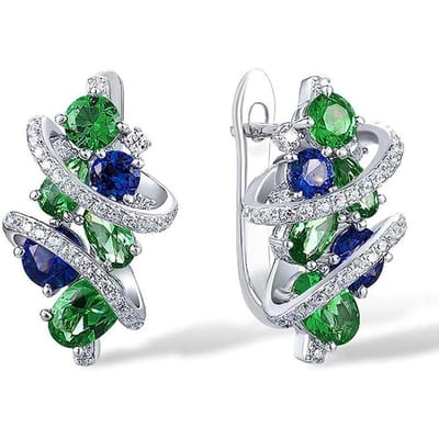 Huitan Groene/Blauwe Zirkonia Oorbellen met Ring voor Vrouwen Nieuw Temperament Elegante Bruids Bruiloft Feest Oorbellen Trendy Sieraden gray